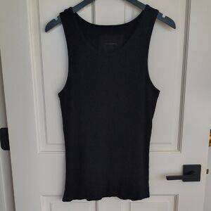 Nili Lotan Black Ribbed Cotton Tank Top, Size L